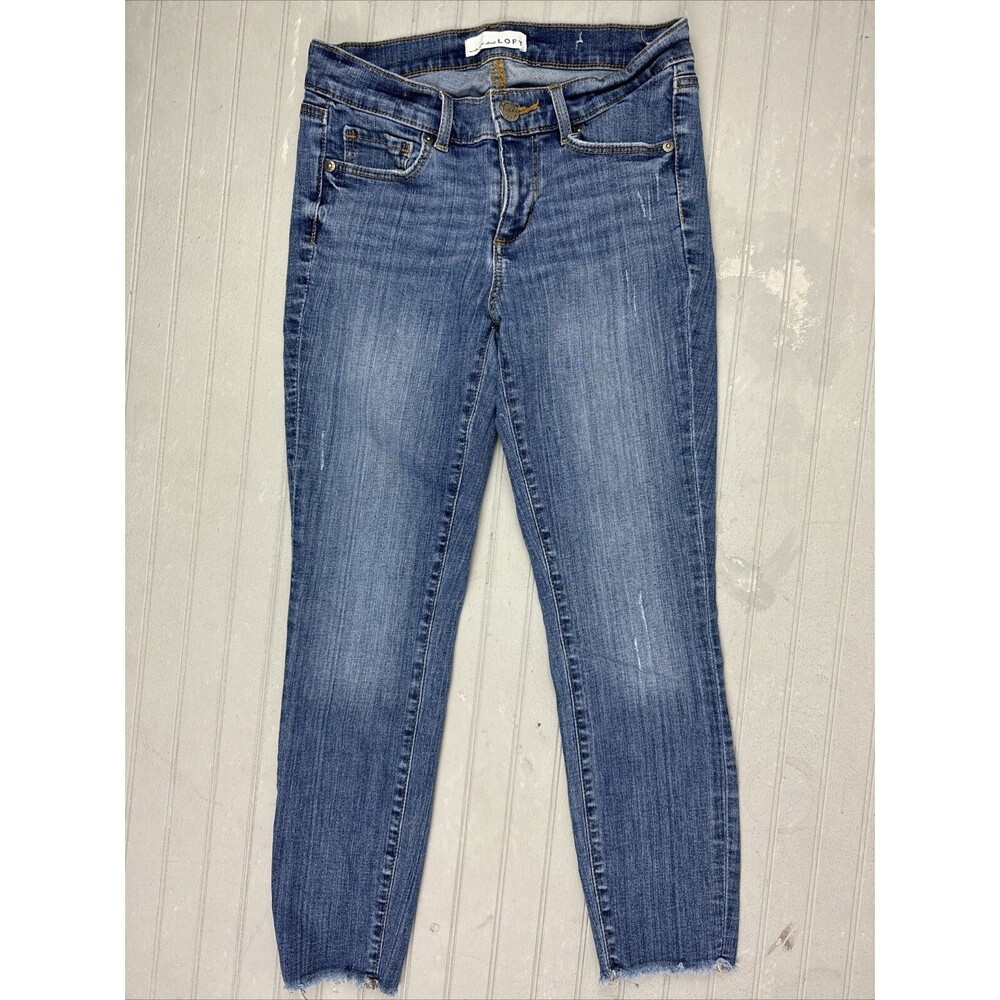 Loft Size 25 0 Womens Jeans Modern Skinny Low Rise Stretch Raw Hem Med Wash